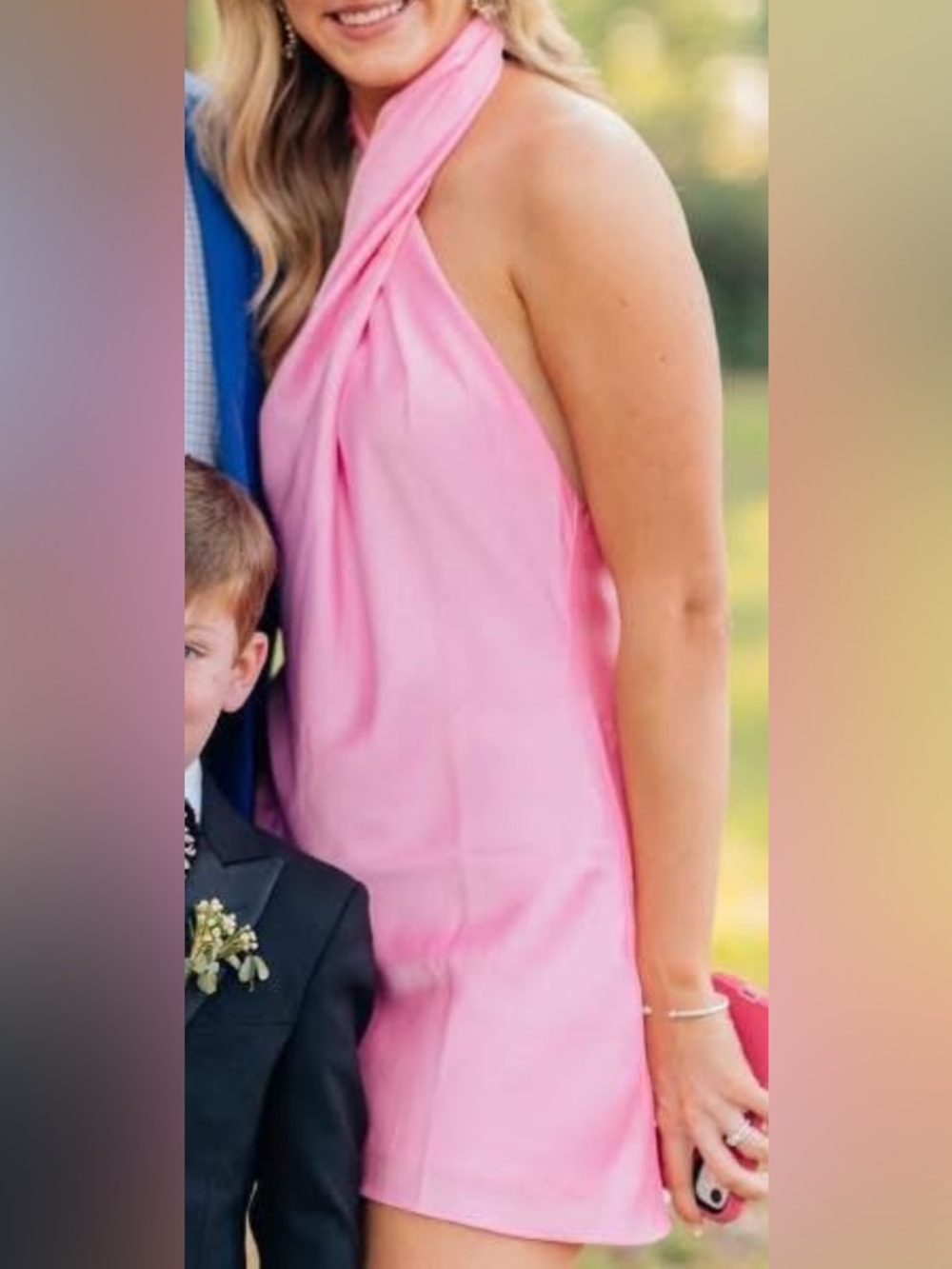 Pink Halter Twist Mini Dress